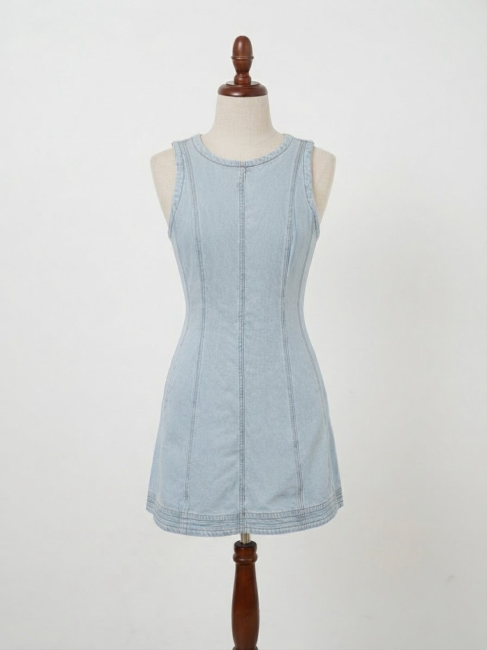 Sleeveless Light Wash Denim Shift Dress